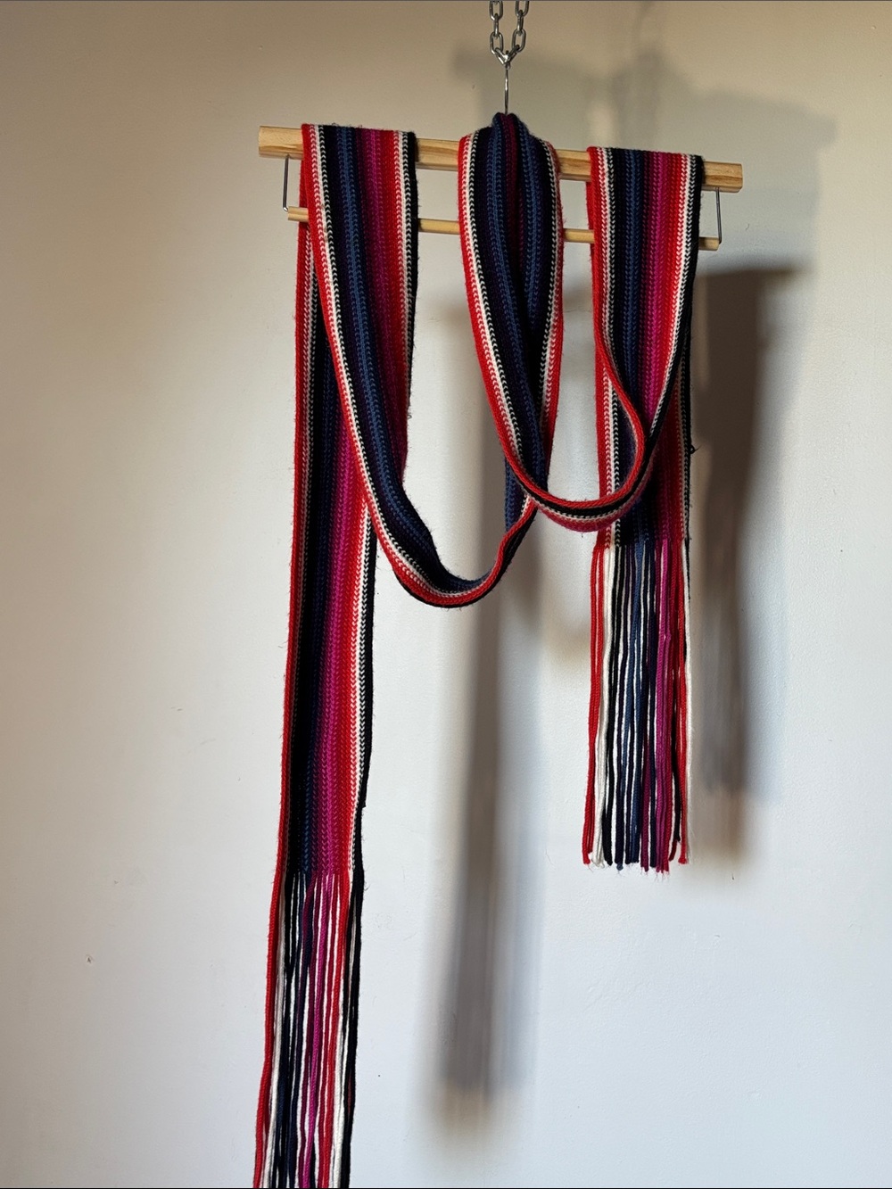 Y2K Extra Long Striped Fringe Skinny Scarf